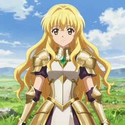 isekai colorful sky cute heavily regal armored anime queen wavy blonde hair, grass plains. symmetrical face. symmetrical detailed defined eyes. beautiful lineart. bokeh pixiv # 1 ranking depth focus, chromatic aberration, noise, soft lighting, srgb, 4 k, cinematic rembrant kuvshinov ross tran craig mullins leyendecker wlop guweiz