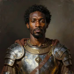 a professionally painted portrait of Father Divine , clothed in ancient battle armor, dark skin, dark hair, beautiful bone structure, symmetrical facial features, stunningly beautiful, intricate, elegant, digital painting, smooth, sharp focus, illustration, from Kehinde Wiley and Kara Walker