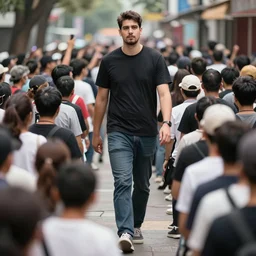 a 7 foot tall man walking among the crowd