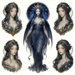 collection of beautiful celestial females creature by Guillermo Del Toro and James Jean, intricate, elegant, highly detailed, centered, digital painting, artstation, concept art, smooth, sharp focus, illustration, by Peter Mohrbacher, WLOP