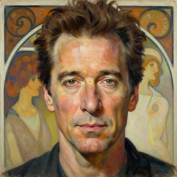 portrait of christopher walken with an eyebrow piercing, high quality painting by artgerm and greg rutkowski and alphonse mucha