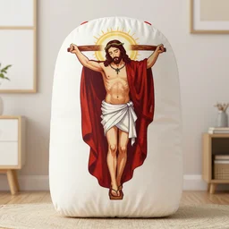 photography of an dakimakura with an jesus christ illustration