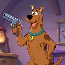 Scooby Doo holding a gun