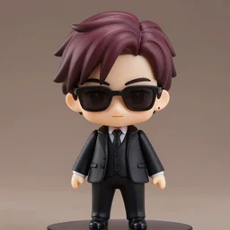 nendoroid crowley from good omens, good omens tv series, marron short hair, blsck suit, sunglasses, david tennant