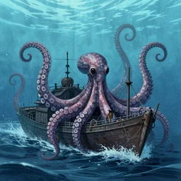 kraken ships, tentacles rising from the sea