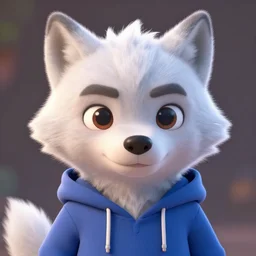 portrait of cute male anthropomorphic white wolf wearing a hoodie, in the style of zootopia, volumetric light, artstation, concept art, 8 k, high detail, perfect