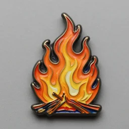 vintage enamel pin of a windy fire flame