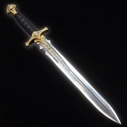 full color page scan reference sheet of long sabers, narrow at the base, wider at the tip ; the blade has several serrations, steel gleams sunlight, ornaments as etched hieroglyphs unknown language, weapon artbook, black background, back light, detail intricate, sharp focus, digital fantasy art