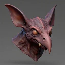 barnacle head, undead, muscular, chiroptera head, chiroptera ears, chiroptera nose, barnacle, artstation, cgsociety, zbrush, no background