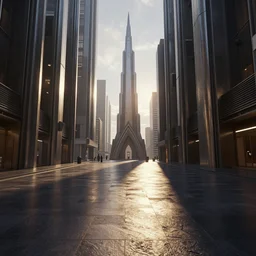 the metal city of trantor, cinematic light, long shadows, reflections, unreal engine, photorealistic, zbrush, octane render,