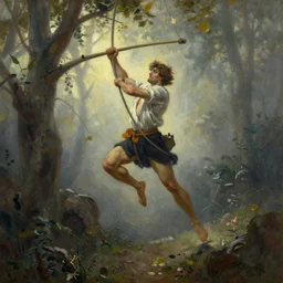 steve buscemi swinging as tarzan. gouache fairytale art, russian romanticism, muted palette, backlighting, depth of field