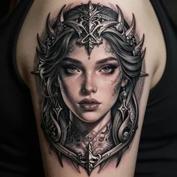 beautiful girl with dungeons & dragons tatoo, by weta digital, cinematic, dramatic, insanely detailed and intricate, hypermaximalist, elegant, ornate, hyper realistic, super detailed, symmetrical face portrait
