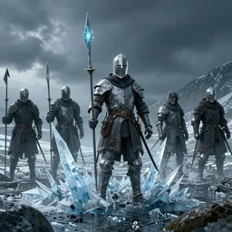 medieval knights killed by icestakes in the arctic, ice spikes errupt from the ground, grimdark, 8 k, tending on artstation, octane render, photograph, photorealistic, in style of peter mohrbacher