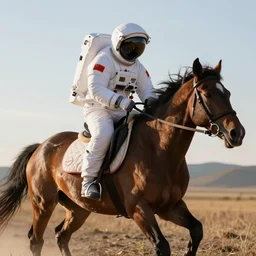 a photo of a horse riding an astronaut