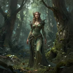Goddess of the forest, trending on Artstation, Greg Rutkowski, Wayne Barlowe