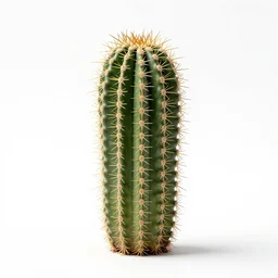 tiny barrel cactus, high detail photograph, full body, isolated on a pure white background, centered, entire subject in frame, sharp focus, soft studio lighting