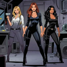 mix of kate upton, yanet garcia, and salma hayek, attractive super spy infiltrating a base, digital comic art, full body shot, slim, tight fit, danger girl, sydney savage