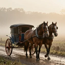 Horse and carriage, August 9th 1875, fog, rain, volumetric lighting, beautiful, golden hour, sharp focus, highly detailed, cgsociety