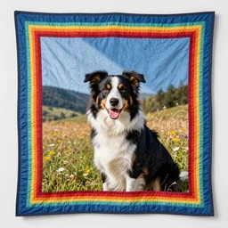 border collie wall quilt, psychedelic colors
