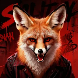 dream of a film still from sin city, closeup portrait of film noir angry fennec fox animal, detailed illustration, digital art, trending on artstation, frank miller, martin ansin, dripping paint, red on black, patrick nagel!, graffiti, gta v