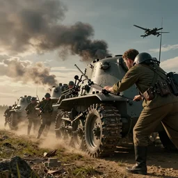 the allies pushing for normandy during world war ii, cinematic lighting, 8 k smooth, vibrant colors, ambient occlusion, hdr, complex, highly atmospheric lighting, highly detailed, photorealism, alex grey, greg rutkowski, focus, cinematic, concept art, artstation, trending