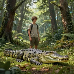 werecreature consisting of a human and crocodile in a forest, trending on artstation