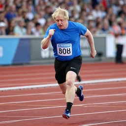 Boris Johnson finishing last in a 100m race