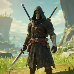 in game footage of a plague doctor from the legend of zelda breath of the wild, breath of the wild art style.