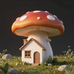 a house in the shape of a mushroom. architectural render photo.