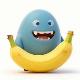 a monster banana with razor sharp teeth eating another banana
