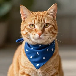 orange cat wearing a bandana