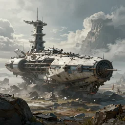 sci - fi fantasy landscape with crashed ship, high details, 4 k, 8 k, best, accurate, trending on artstation, artstation, photorealism, ultrarealistic