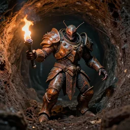 airbrush macro insect viscera | as god |, carapace rust chaos dystopic armor, wedged in rotten sewer tunnel, chris foss, enric torres, alberto bontempi, feng zu hyper realism, narrative light, muted colors, epic, hyper detailed, awe inspiring, award winning horror, torch lighting, hyper realism, cinematical