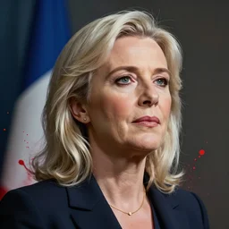 Portrait of Marine le Pen , french emperor, heroic, tricolor  amazing splashscreen artwork, splash art, head slightly tilted, natural light, elegant, intricate, fantasy, atmospheric lighting, cinematic, matte painting, detailed face, by Greg rutkowski