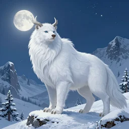 Snow Griffin on a beautiful fantasy landscape, mountainside, winter, moonlit, HD, illustration, epic, D&D, fantasy, intricate, elegant, highly detailed, digital painting, artstation, concept art, smooth, sharp focus, illustration, wallpaper, art by artgerm and greg rutkowski and alphonse mucha and jin xiaodi