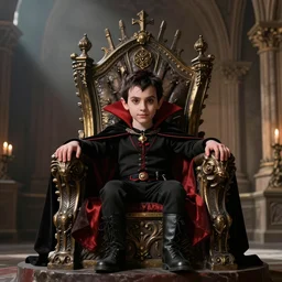 a nice cute little dracula sitting on his throne in transylvania
