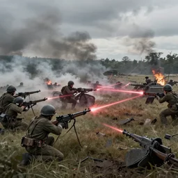landscape of world war battles with machine guns and lasers cinematic trending on artstation