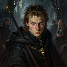 a highly detailed painting of a male sorcerer with piercing eyes in dimly lit castle setting, dynamic light, ambient light, art by artgerm and karol bak and mark brooks and michael whelan