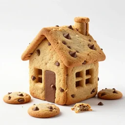 a house made of chocolate chip cookies, photorealistic,