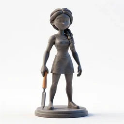 braided-hair sculptor with chisel, stylized pixar-style 3d render, full body, standing, isolated on a pure white background, centered, whole figure in frame, sharp focus, studio lighting
