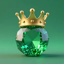 3 d render of a gemstone wearing a crown, with green background lighting, realistic, artstation, cg
