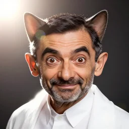 portrait art of Mr. Bean, cat ears, 8k ultra realistic , lens flare, atmosphere, glow, detailed,intricate, full of colour, cinematic lighting, trending on artstation, 4k, hyperrealistic, focused, extreme details,unreal engine 5, cinematic, masterpiece