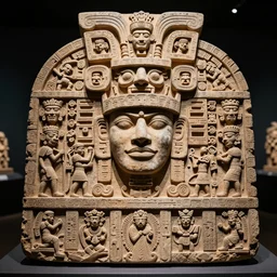 stargate inscribed with the panoply of Mayan gods. Ancient alien artifact by Pacal Votan. 4K high quality museum collection photograph