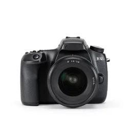glass dslr camera, 8k product photo, isolated on a pure white background, centered, entire object in frame, sharp focus, soft studio lighting