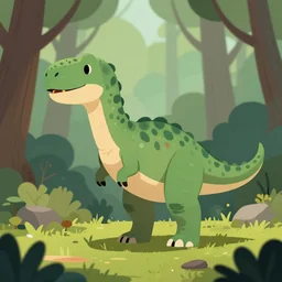 an illustration of a dinosaur k 1 9. 0 0 0 in the woods, trending on artstation, central composition, very cartoon, shape focus, high detailed, by anton fadeev
