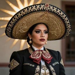 hyper realistic portrait photo of beautiful ghost mariachi, mexican model, portrait shot, intricate detail, glittering sun rays