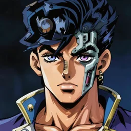 the frontal portrait of jonathan joestar in the jojo comics, the left half of the face is normal skin, the right half of the face is a futuristic mechanical style human face, technology sense, mystical, pop surrealism by james jean, roby dwi antono, ross tran, steven kenny, paul neberra, ashley wood, atmospheric, trending on artstation. 8 k masterpiece
