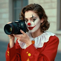 a beautiful photography of Marion Cotillard playing the clown from it, photorealistic, Canon eos M50, 50mm, cinematic, trending on Artstation