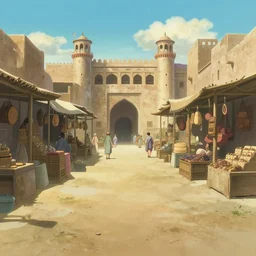 an empty arabian marketplace with no people in biblical times by makoto shinkai