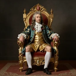Baroque portrait of coach Tomlin sitting on an ornate throne as Emperor of Football